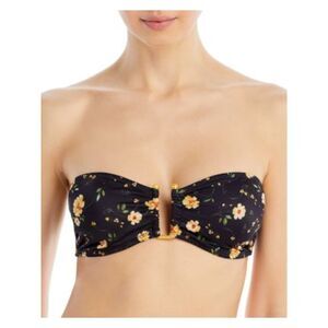 AQUA Women's Black Floral Kristopher Brock Bandeau Swimwear Top M